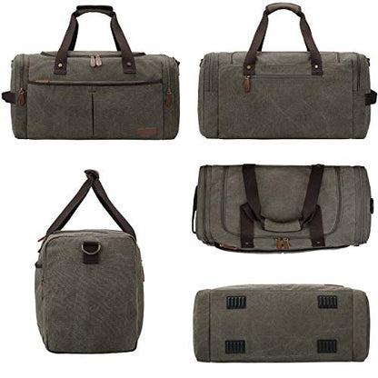 S-ZONE Large Canvas Travel Duffel Bag Weekend Overnight Bag with Shoes Compartment Holdall Gym Bag with Multi-Pockets for Men and Women, Army Green, X-Large | Water-resistant, X-Large Size, Multi-Pockets, Removable Shoulder Strap, for Gym or Travel, Army