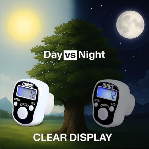CINCY Clicker Counter with LED for Day & Night Use - Instant Reset, Accurate & Quiet, Long Battery Life - for People, Laps, Pitch, Golf, Baseball, Fish Counting, for Prayer, Everyday Prayer – 1 Pack - color: White
