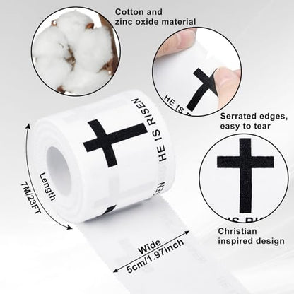 MiniInflat 2 Pcs Christian Cross Athletic Tape Sports Tape 2in x 23ft Religion Jesus Wrist Wrap for Soccer Football Baseball, Gift for Graduation Teacher Nurses Week Pentecost(White,He is Rise) - color: White, style: He is Rise