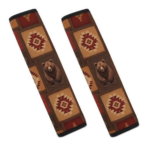 2PCS Breathable Car Seat Belt Pad for Elderly Support, Stroller Pushchair High Chair, Vintage Bear Moose Wood Hunting Seat Belt Cushion, Anti-Slip Pad - color: Pattern 157