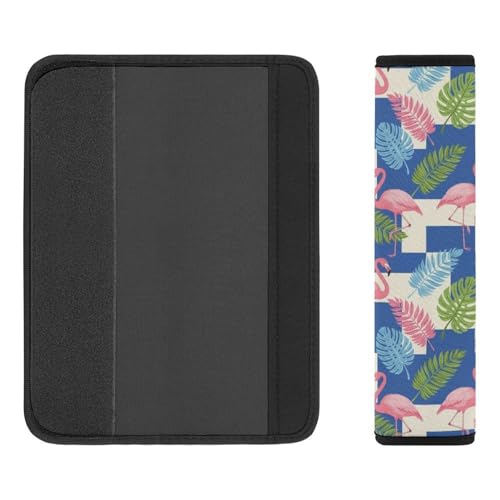 1 Pair Universal Soft and Comfortable Car Seat Belt Pad for Girls and Boys, Most Cars, Tropical Flamingo Hibiscus Leaves Harness Pads Strap, Neck and Shoulder Support - color: Pattern 1277