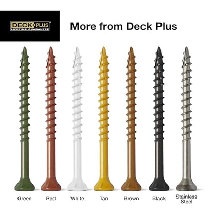 Deck Plus Deck Screws, #10 x 3-1/2in, 275 Pack, 5lb Box, Green | Epoxy-coated steel, star drive with T25 bit, self-drilling coarse thread for decking, fencing, and treated lumber use - color: Green, size: #10 x 3-1/2", style: 275 pcs