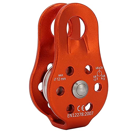 Movable Side Swing Single Pulley Mobile Side Plate Pulley 26KN Downhill Pulley Portable for Outdoor Climbing Crossing Lifting (Orange)