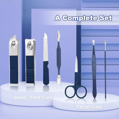 Manicure Set-Stainless Steel Nail Care Set-Professional 7 in 1 Ingrown Toenail Clipper Grooming Tool-Pedicure Kit & Toe Nail Cutter-Thick Nail Scissors Toiletries with Cuticle Trimmer (Blue) - color: Blue