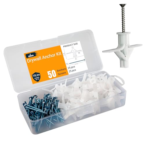 ALBO Drywall Anchor Kit Hollow Wall with Screws 50 pcs. (White Anchor 25pcs + Screws 25pcs) Plastic Hollow Wall Drilling Anchors - color: White 25pcs