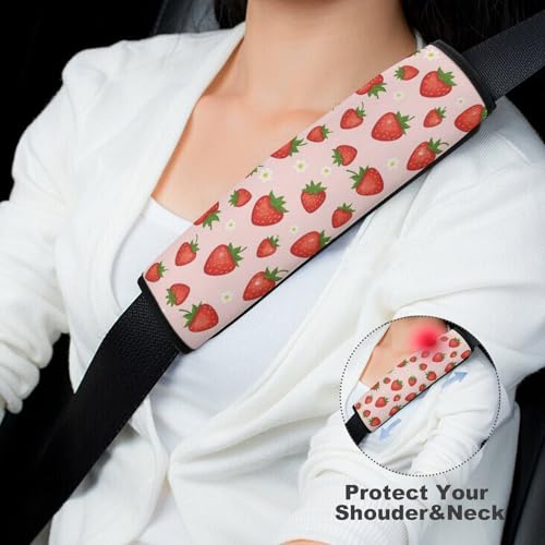 2PCS Strawberry Fruit Pattern Cute Pink Car Seat Straps Shoulder Pads Soft Padded Seat Belt Cushion for Adult Use, Car Seats Pushchair Strollers High Chair Pushchair, Anti-Slip Pad - color: Pattern 413