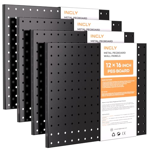 INCLY 4 Pack 12"x16" Upgrade Thicker Heavy Duty Metal Peg Board | Pegboard Wall Organizer, For Walls Home, Garage Tools Storage, Shed, Craft Room, Kitchen - color: Black Pegboard without hooks, size: 4pcs-12"x16"