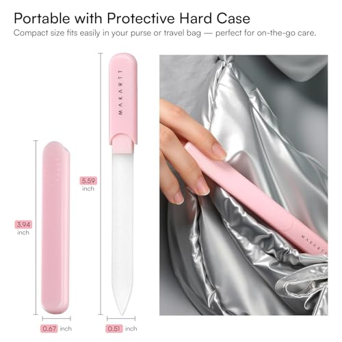Makartt Glass Nail File for Natural Nails: Reusable Nail Care Tool, Pink | Fast Shaping & Gentle Smoothing, Double-Sided Sandblasted Surface, Washable, Portable Lightweight Manicure Gift with Case - color: 1pc Pink glass nail file
