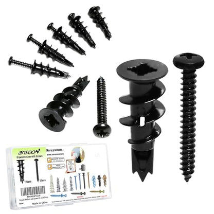 50Pc #8 Black Self Drilling Metal Drywall Anchors Heavy Duty and Screws kit | 25 Heavy Duty Hollow Sheetrock Anchors + 25 #8 1-1/4'' Screw, No Pre Drill Hole Required - Hold 75lbs for Hanging or Mounting