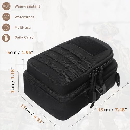 Azarxis Molle Pouches, Tactical Compact EDC Small Utility Pouch Waist Bags Sundries Storage Admin Organize Gear Gadget for Military Backpack - color: #07 Black - 7.48"x4.33"