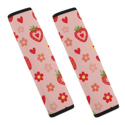2 Pack Breathable Car Seat Straps Shoulder Pads for Elderly Support, All Vehicles, Cute Red Strawberry Pink Seat Belt Cushion, Neck and Shoulder Support - color: Pattern 1110
