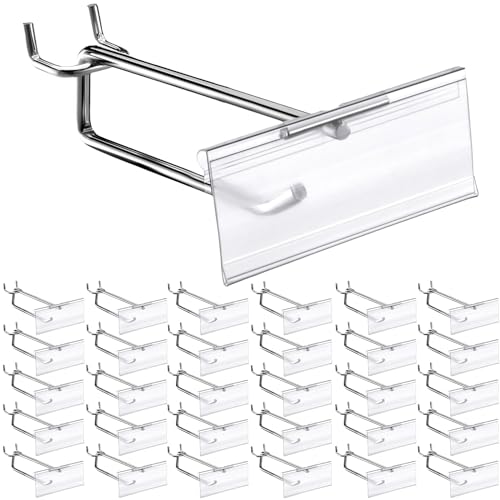 Thyle 50 Pcs Metal Scan Hook with Label Holder for 1/8" to 1/4" Pegboard, Peg Board Hooks with Price Tag, Pegboard Wall Accessories, Metal Hooks for Home Garage Retail Display Supplies (4 Inch) - size: 4 Inch