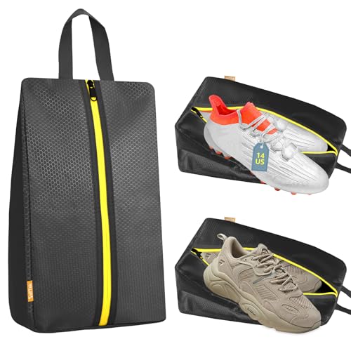 SelfTek Smell Proof Shoe Bags for Travel - Cleat Bags for Sports Smell Proof, Water-Resistant Travel Shoe Organizer with Active Carbon Fabric, Lightweight Gol-f soccer cleats Shoe Bag - color: Black