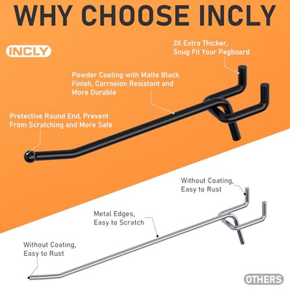 INCLY 36 Pack 4/6/8 Inch Heavy Duty Pegboard Hooks for Hanging Tools | Black 1/4" Peg Board Shelving Hooks Accessories, Peg Board Tool Hangers Fit 1/4" Pegboard, For Garage, Store Organization - size: 36PCS