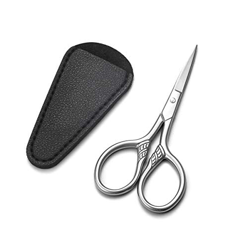 Small Precision Scissors, 3.5in Beauty Grooming Kit | Stainless Steel, Multi-Purpose Travel Tools for Facial Hair, Eyebrow, Eyelash, Beard, Moustache Trimming, with PU Sheath - color: Stainless Steel Color