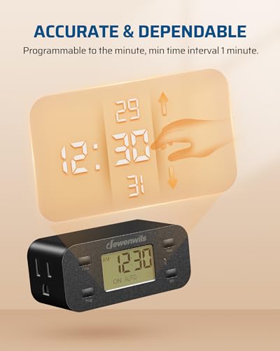 DEWENWILS 24 Hour Programmable Digital Timer Outlet with 1 Outlet, Black | 125V/15A/1000W, 1/2 HP, 3 Prong Light Timer for Indoor Lamp, Fan, Aquarium, Christmas Decorations, Reptile Tanks - style: Black-1PK