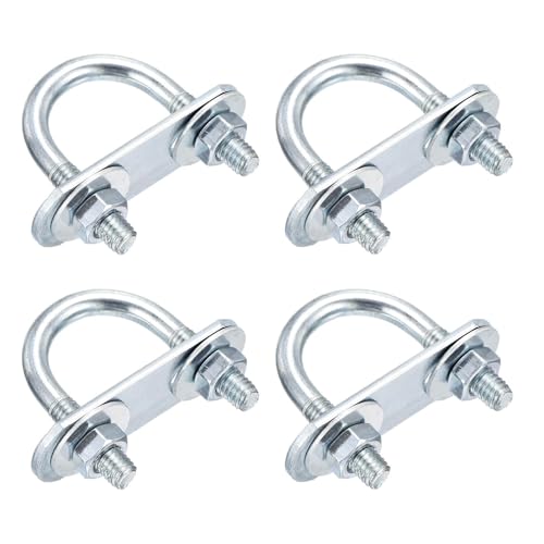 DTGN M6x22x40mm U Bolts Round Kit - 4Set - Carbon Steel U-Bolt Kit with Nuts, Washers, Frame Plate - Good for Pipe, Trailer, Automotive, Leaf Spring Fastener - size: M6x22x40mm