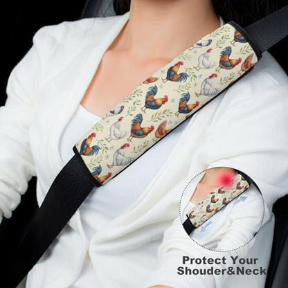 1 Pair Soft Padded Seat Belt Cover for Child, Most Cars, Cute Chicken Floral Shoulder Harness Cover, Neck and Shoulder Support - color: Pattern 884
