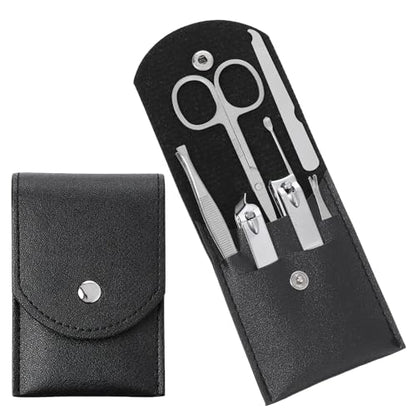 7 Pcs Travel Manicure Set Nail Clipper Set Gifts for Men & Women Fingernail Grooming Kit, Travel Clipper Kit with Nail Care Tools Beauty Scissors Tweezers PU Black Leather Pouch