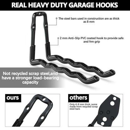 3-H Super Heavy Duty Garage Wall Hooks 18 Pack, One-Piece Construction Garage Wall Hooks, Garage Hanger & Organizer Wall Mount for Ladders, Bikes, Chairs, WeedEaters, Shovels, Garden Tools (Black) | Upgraded Patented One-Piece Stamped Garage Storage Hooks