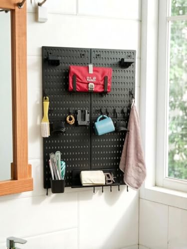 Gaming Pegboard Organizer Wall Mounted 4 Pack - Controller Holder Headset Stand Keyboard Storage - Black Pegboard with 15 Hooks for Gaming Room Setup