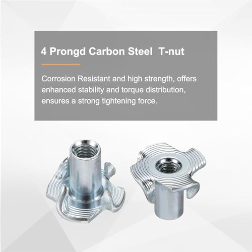 HARFINGTON M4x11.5mm T-Nuts 4 Pronged Tee Nut 0.57" x 0.45" Fully Thread Carbon Steel Inserts for Wood, Rock Climbing Holds, Cabinetry, Furniture 50pcs - size: M4x11.5mm