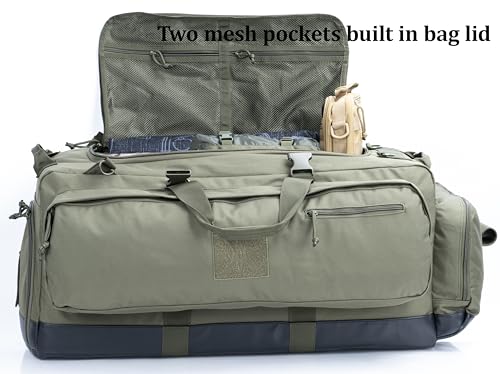 Large Duffle Bag Duffel Pack with Backpack Shoulder Straps and Shoes Compartment 105L for Sports Travel Hunting Camping. - color: Olive Green