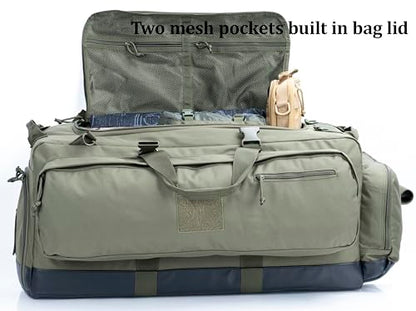 Large Duffle Bag Duffel Pack with Backpack Shoulder Straps and Shoes Compartment 105L for Sports Travel Hunting Camping. - color: Olive Green