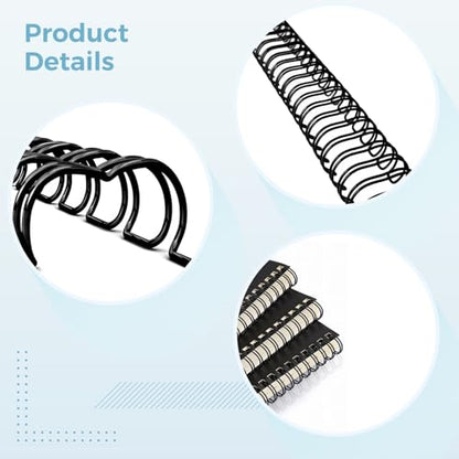 100 Pcs Double Loop Binding Wire 3/8 Inch 9.5mm Black 34 Rings, Nylon Coated Binding Spines for Document Binding, Compatible with 3:1 Pitch Binding Machines