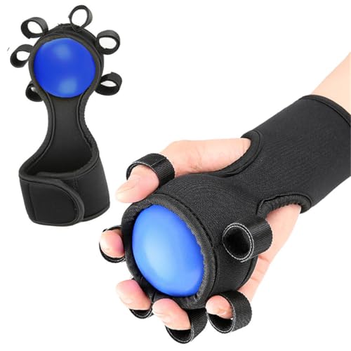 Grip Strength Trainer & Finger Therapy Exercise Ball for Contracture Stroke Recovery & Arthritis, Strap With Adjustable Finger Size, Fits Left or Right, 1 Pack