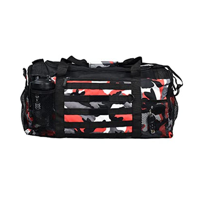 Gym Duffle Bag- Workout, Boxing, MMA, Sports Bag with Shoes Compartment and Adjustable Shoulder Strap for Men and Women (Red Camo) - color: Red Camo