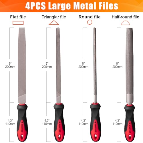 Spurtar 18pcs Metal File Set 4pcs Long Metal File 12pcs Needle File with Wire Brush T12 for Wood Steel Aluminum Copper Jewelry Ceramic Glass Plastic DIY Gadget for Men