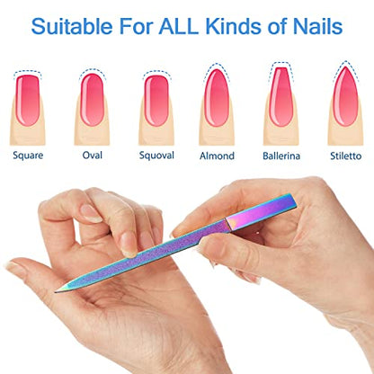 Mudder 6 Pcs Diamond Nail File Women Men Rainbow Stainless Steel Metal Nail File Buffer Double Side Emery Boards with Pointed Tip 7 Inch Multifunction Manicure Pedicure Care Tool Salon Home Travel Use