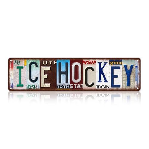 Vintage Sport Metal Tin Signs Ice Hockey Wall Decor | Street Signs for Ice Hockey Club 16 x 4 Inches - color: Ice Hockey Sign