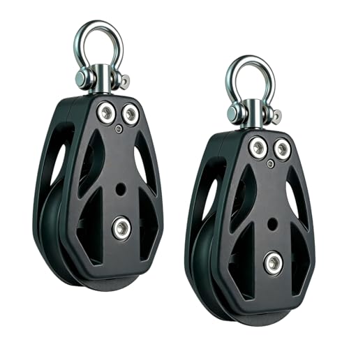 Helffer Single Pulley Block (35mm / 50mm), Lockable 360° Swivel & Heavy Duty Silent Nylon Wheel with T316 Stainless Steel Hardware for Gym Cable, Garage Hoist & Marine Rigging - size: 35mm Wheel, style: 2 Pack
