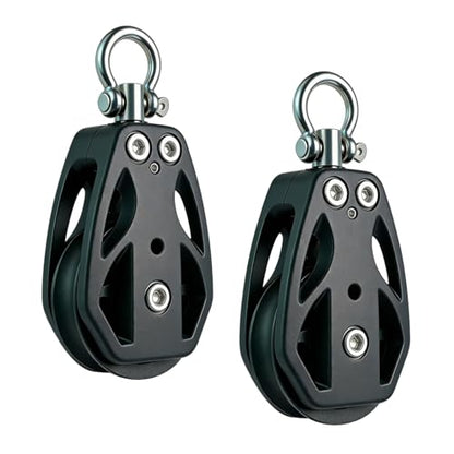 Helffer Single Pulley Block (35mm / 50mm), Lockable 360° Swivel & Heavy Duty Silent Nylon Wheel with T316 Stainless Steel Hardware for Gym Cable, Garage Hoist & Marine Rigging - size: 50mm Wheel, style: 2 Pack