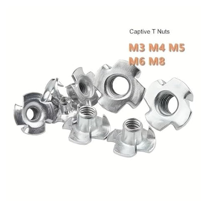 CHATROOM 90pcs/Box M3 M4 M5 M6 M8 Carbon Steel T-Nuts Four Claws Nut Assortment Kit for Wood Rock Climbing Holds Cabinetry Furniture