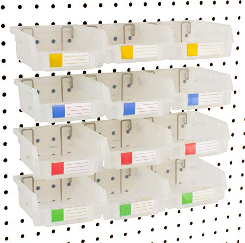 Pegboard Bins - 12 Pack Clear - Hooks to Any Peg Board - Organize Hardware, Accessories, Attachments, Workbench, Garage Storage, Craft Room, Tool Shed, Hobby Supplies, Small Parts - color: Clear, size: 3.5 Inch (Pack of 12)