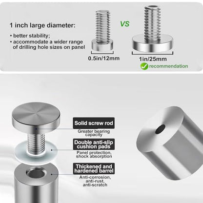 Standoff Screws 1 x 1 Inch Mediee 20 Pack Sign Standoff Stainless Steel Stand Off Wall Mounts Standoffs Mounting Hardware for Acrylic Signs
