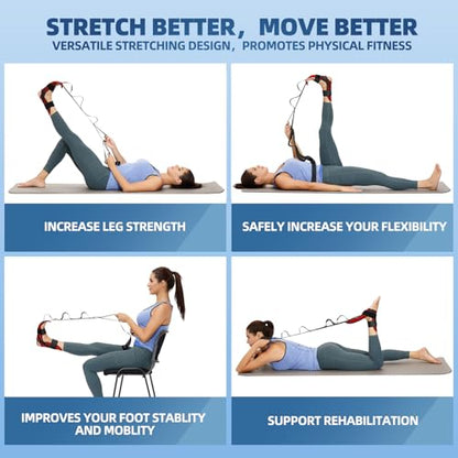 comness Foot and Calf Stretcher Stretching Strap For Plantar Fasciitis, Heel Spurs, Foot Drop, Achilles Tendonitis & Hamstring. Yoga & Leg Stretch Strap. (Red) - color: Red