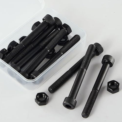 M10-1.5x100 Socket Head Cap Screw and Nut Kit 4set, Grade 12.9 Alloy Steel, Black Oxide Finish, Partially Thread, High Tensile Strength for Automotive, Machinery & Heavy Duty Use - size: M10x100mm(4 Sets）