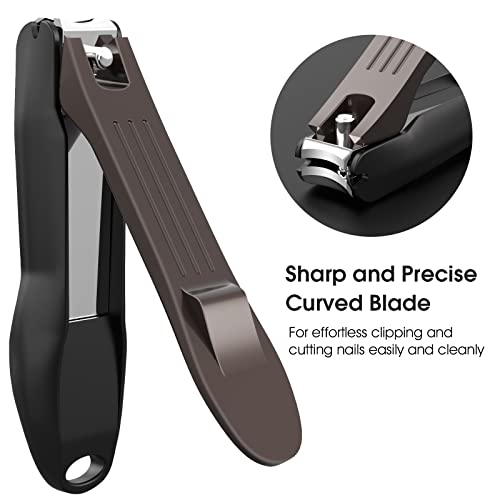 GLAMFIELDS Nail Clippers with No Splash Storage Box, Large Fingernail Toenail Clipper Detachable Easy Clean Nail Cutter Trimmer with Nail Files for Men & Women, Leather Case Packed Black (1 Pack) - size: 1 Count (Pack of 1)