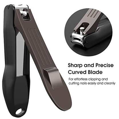 GLAMFIELDS Nail Clippers with No Splash Storage Box, Large Fingernail Toenail Clipper Detachable Easy Clean Nail Cutter Trimmer with Nail Files for Men & Women, Leather Case Packed Black (1 Pack) - size: 1 Count (Pack of 1)