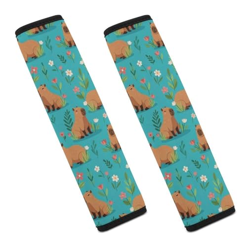 Breathable Seat Belt Shoulder Pad for Adults and Children, Stroller Pushchair High Chair, 2 Pack Capybara Floral Green Neck Strap Covers Easy Install (No Tool) - color: Pattern 283