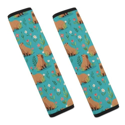 Breathable Seat Belt Shoulder Pad for Adults and Children, Stroller Pushchair High Chair, 2 Pack Capybara Floral Green Neck Strap Covers Easy Install (No Tool) - color: Pattern 283