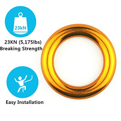 PROND Aluminum Rappel Ring, Climb Perfect Tension Aluminum Alloy O-Ring, 23KN Rappel Rings for Rock Climbing Arborist and Hammock - color: Gold - 5 Pcs/Pack