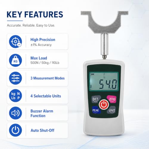 Muscle Strength Tester - 500N Digital Handheld Dynamometer for Strength Training, Rehab & Fitness Tracking | Portable & Precise