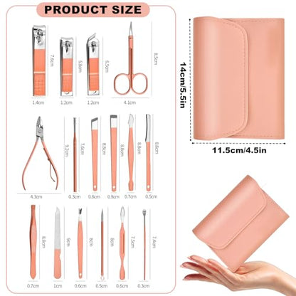 Nail Care Kit,Manicure Pedicure Set,Nail Clippers and Beauty Tool Portable SetWith Case for Home Travel Personal Care(Pink+16set) - color: Pink