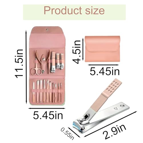 16 pcs Manicure Set Nail Clippers Pedicure Kit Stainless Steel Tools Portable Travel Case for Thick Nails(Rose Gold) - color: Rose Gold