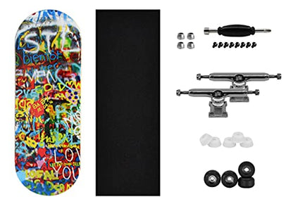 Teak Tuning 34mm Pro Fingerboard Heat Transfer Graphic Complete - Fully Assembled with Pro Level Parts - Pro Shaped Wood Deck (34x97mm), UltraSpin Wheels, Prodigy Trucks - Graffiti Wall - color: Graffiti Wall